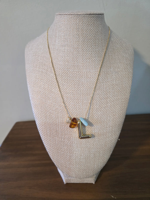 Cadena Ajustable con Inicial y Dijes de Larimar y Ámbar