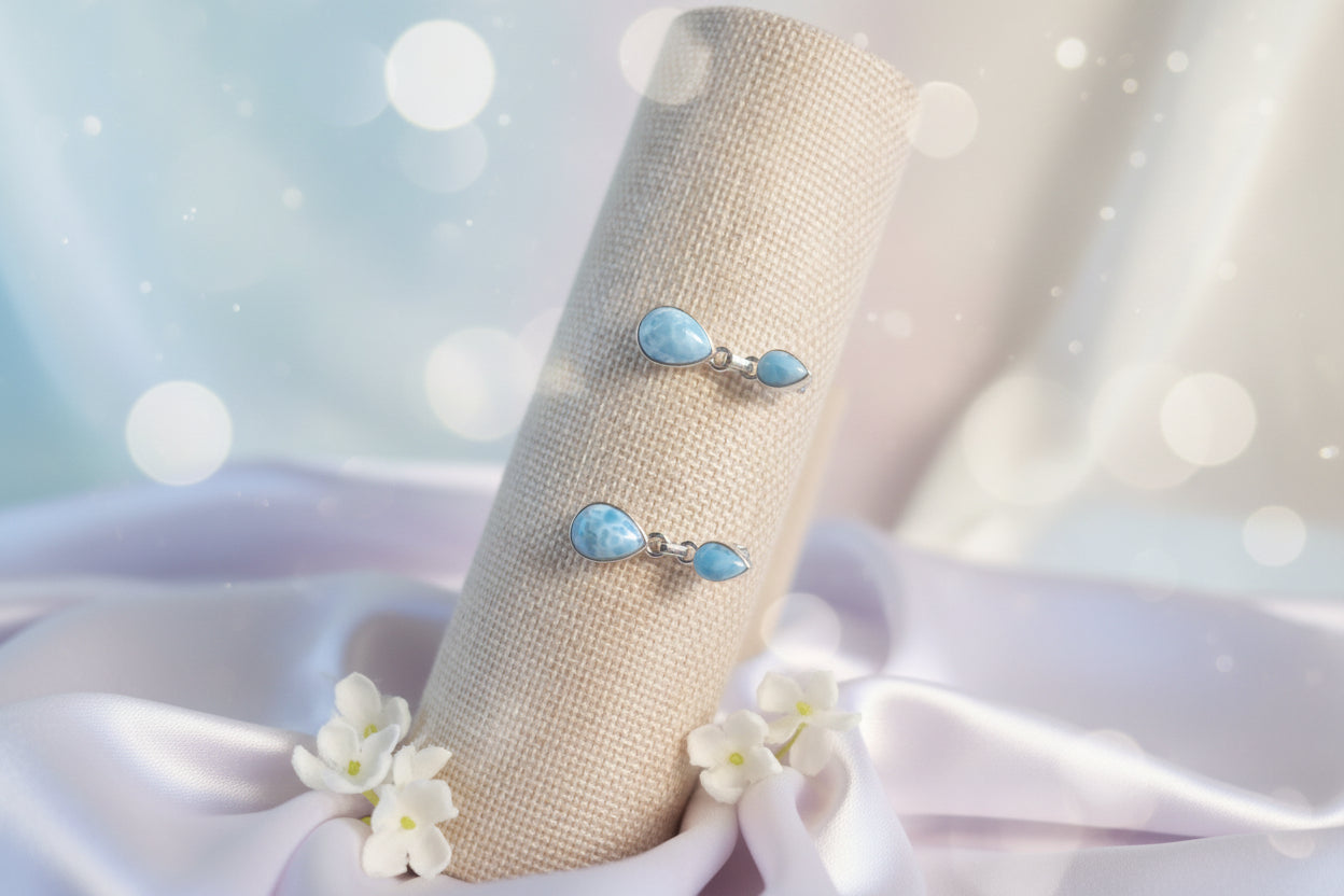 Aretes Dormilona Doble Gota de Larimar – Plata 925