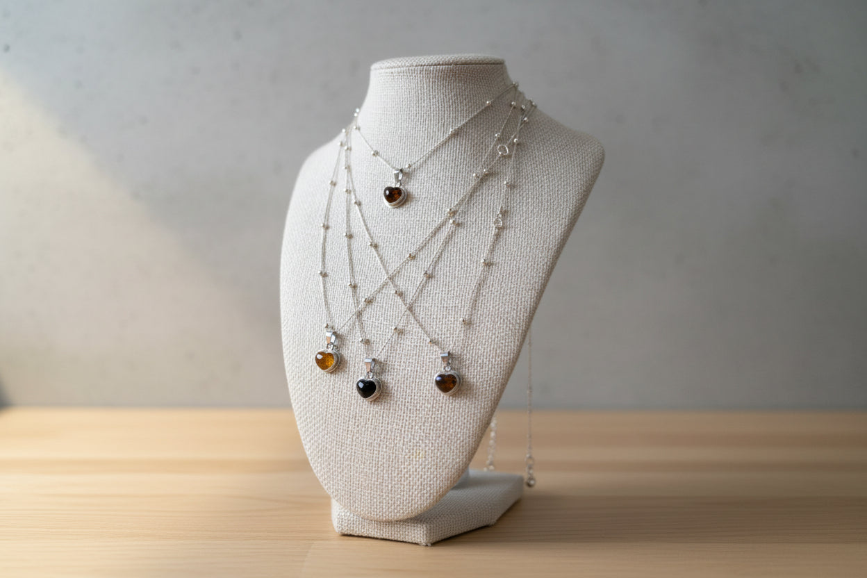 Cadena de Plata con Corazón de Ámbar – Plata 925