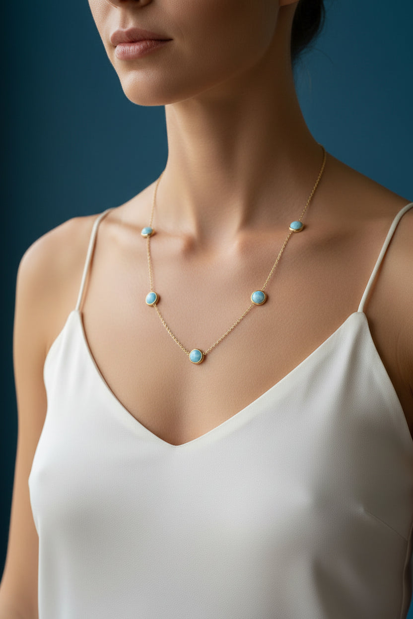 Amber Station Necklace – 5 Stone Gold Chain | Collar Station de Ámbar – 5 Piedras Cadena Dorada