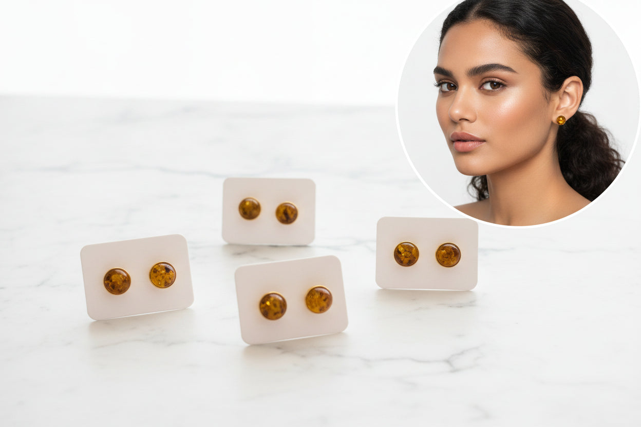 Dormilonas de Ámbar Dominicano — Bolitas | Dominican Amber Stud Earrings — Ball
