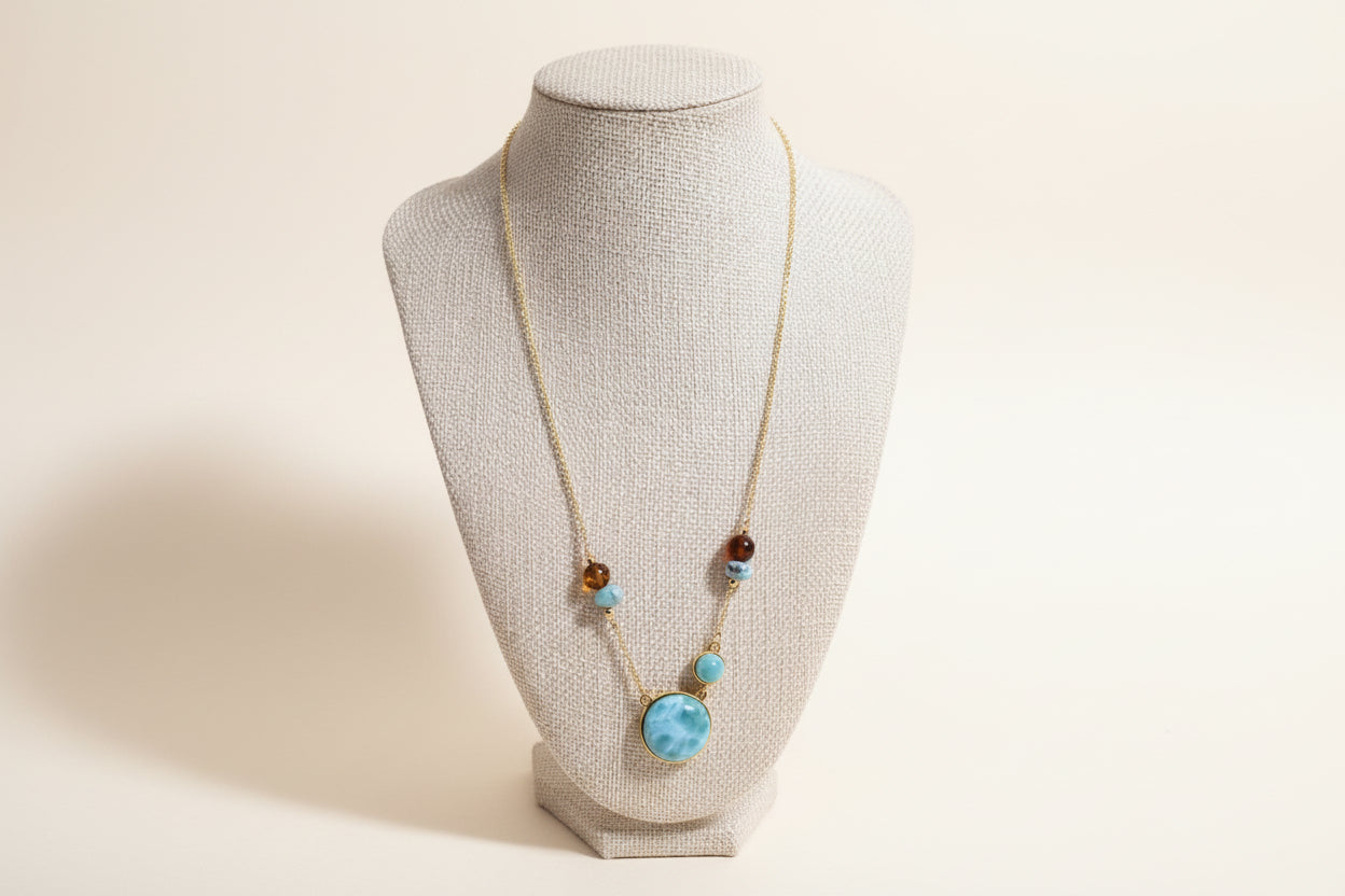 Cadena de Larimar y Ámbar | Larimar & Amber Necklace