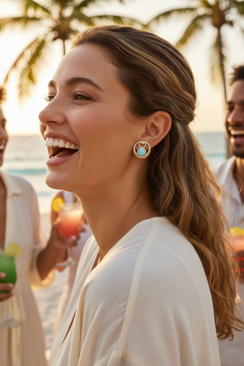 Aretes Larimar Doble Aro LMR | Authentic Dominican Larimar Hoop Earrings