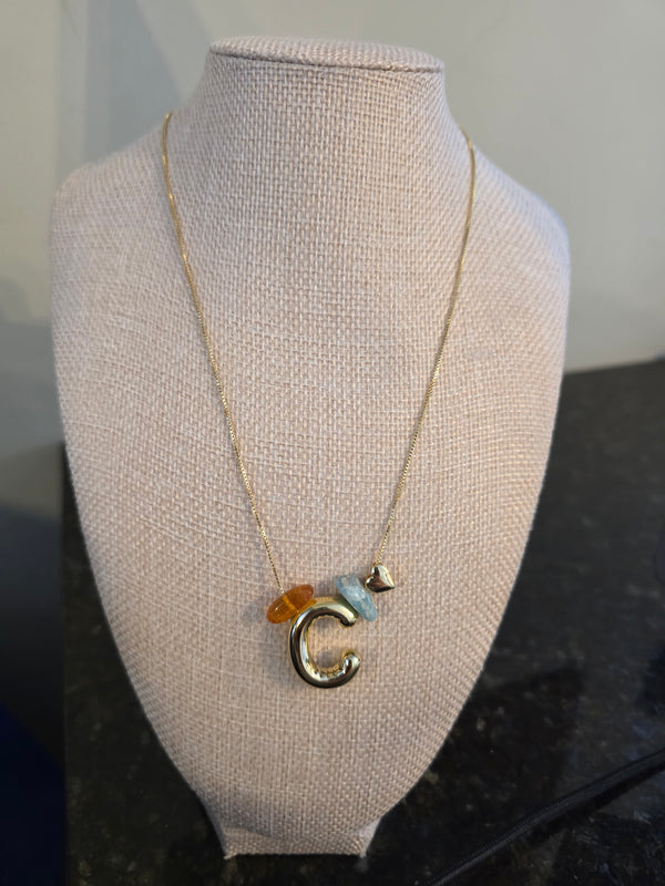 Cadena Ajustable con Inicial y Dijes de Larimar y Ámbar