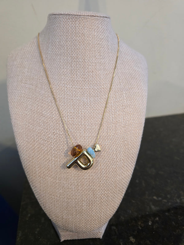 Cadena Ajustable con Inicial y Dijes de Larimar y Ámbar