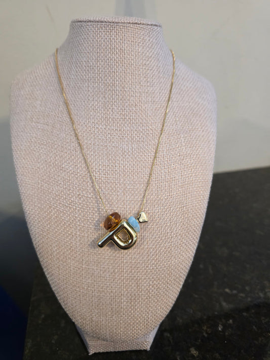 Cadena Ajustable con Inicial y Dijes de Larimar y Ámbar