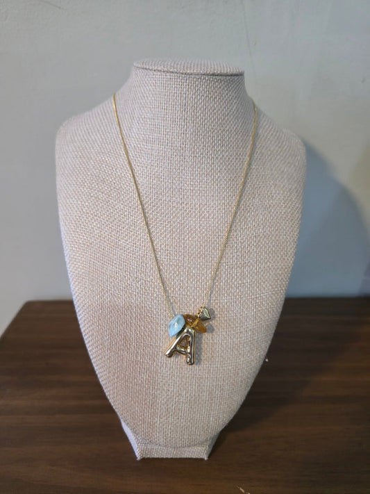 Cadena Ajustable con Inicial y Dijes de Larimar y Ámbar