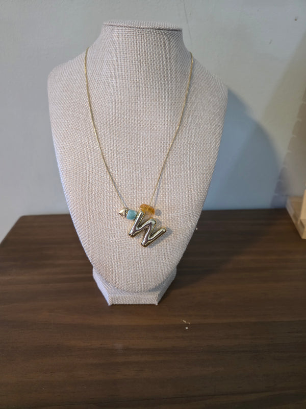 Cadena Ajustable con Inicial y Dijes de Larimar y Ámbar