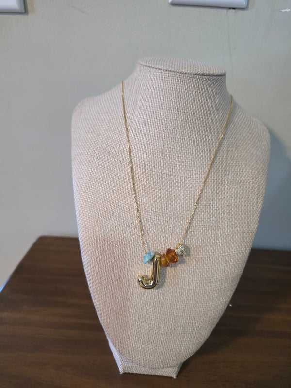 Cadena Ajustable con Inicial y Dijes de Larimar y Ámbar