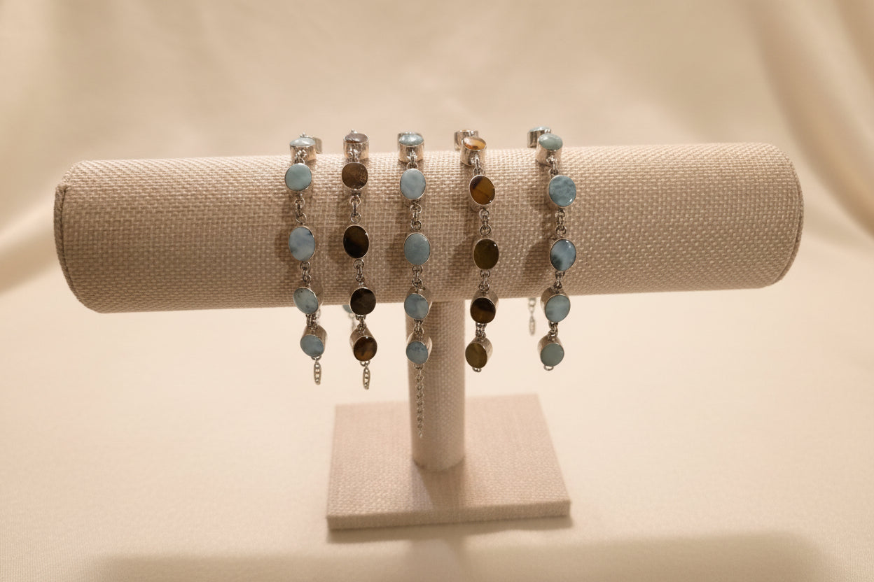 Caribe Dual – Pulsera Reversible Ámbar & Larimar | Reversible Amber & Larimar Bracelet