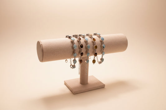 Caribe Dual – Pulsera Reversible Ámbar & Larimar | Reversible Amber & Larimar Bracelet