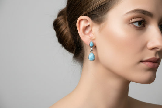 Aretes Dormilona Doble Gota de Larimar – Plata 925
