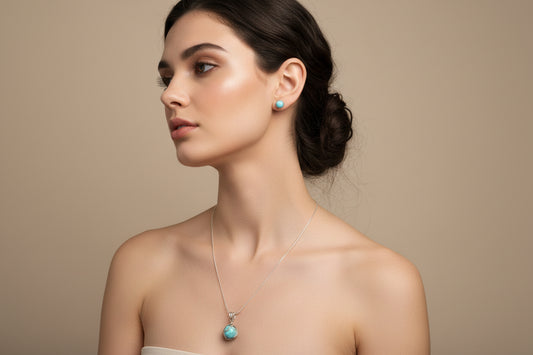 Cordón de Plata con Bola de Larimar + Dormilonas de Larimar – Plata 925