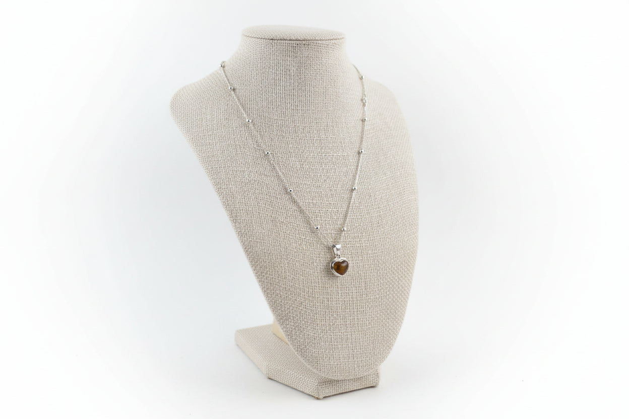 Cadena de Plata con Corazón de Ámbar – Plata 925