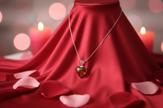 Cadena de Plata con Corazón de Ámbar – Plata 925