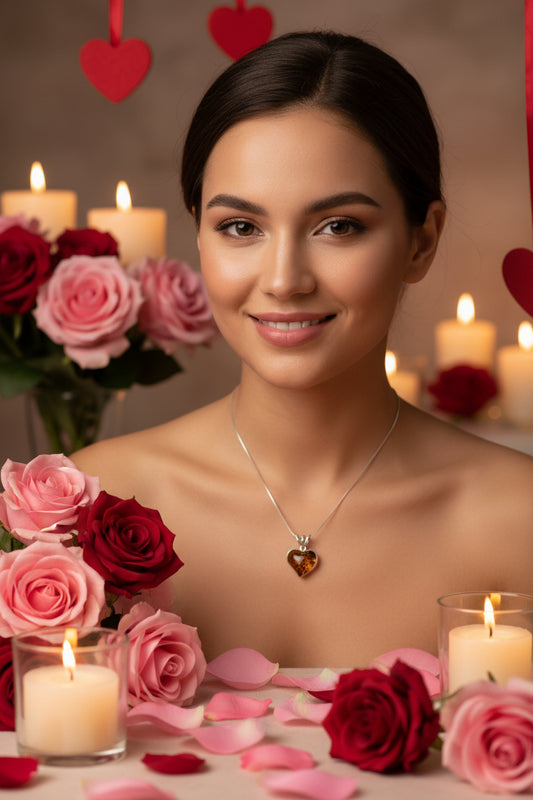 Cadena de Plata con Corazón de Ámbar – Plata 925