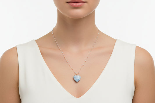 Cadena de Plata 925 con Corazón de Larimar