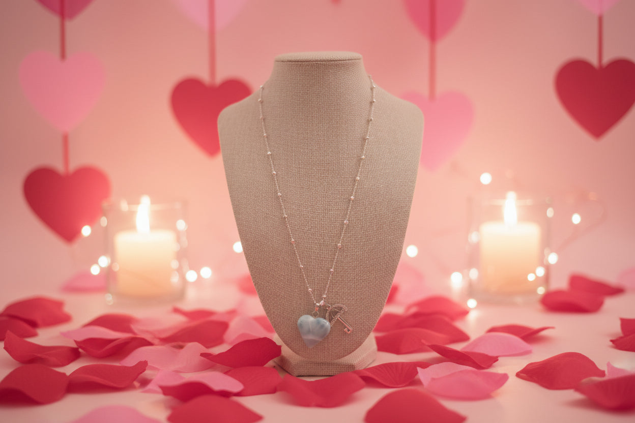 Cadena de Plata 925 con Corazón de Larimar y Sombrilla