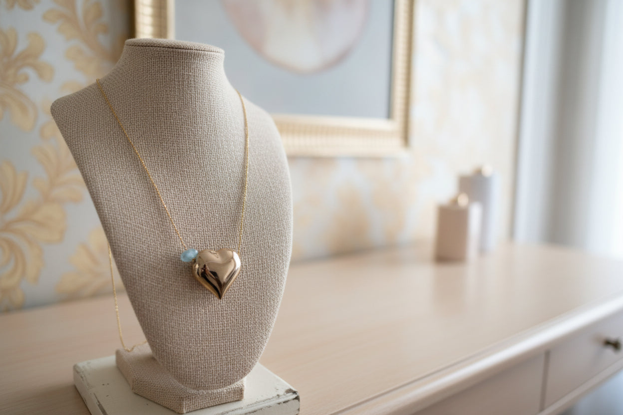 Cadena con corazón grande con chispa de larimar