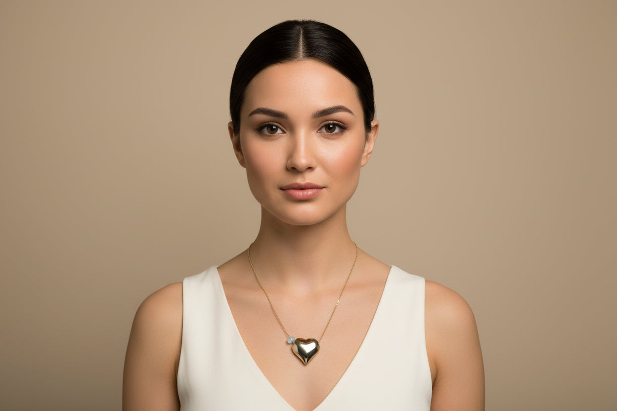 Cadena con corazón grande con chispa de larimar