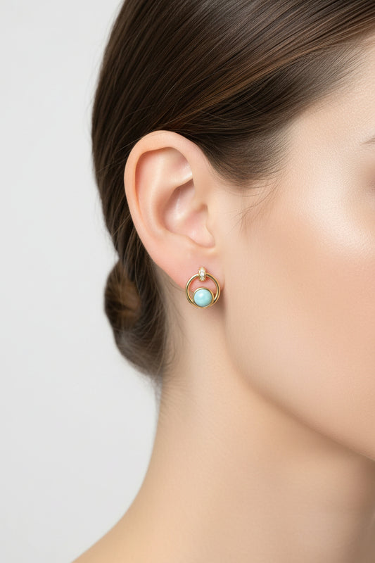 Dormilonas con diseño de aro que incorporan larimar natural