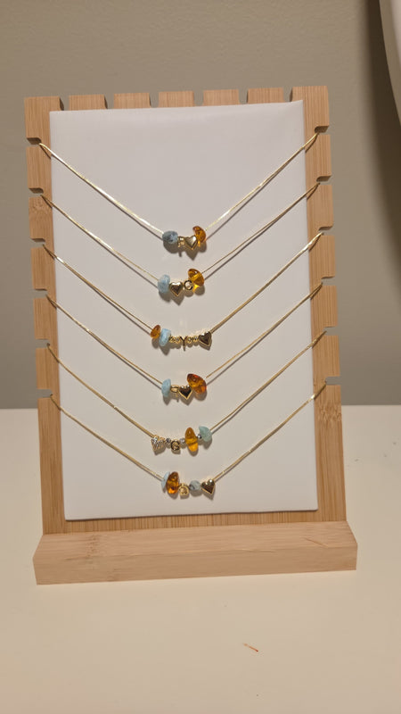 Cadena Corazón con Larimar y Ámbar