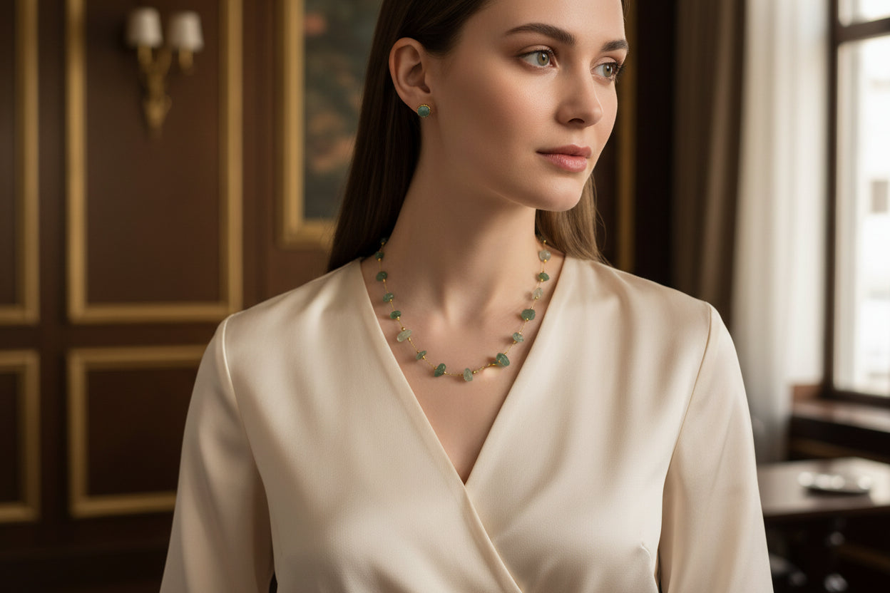 Choker de Jade Y Dormilonas de Larimar