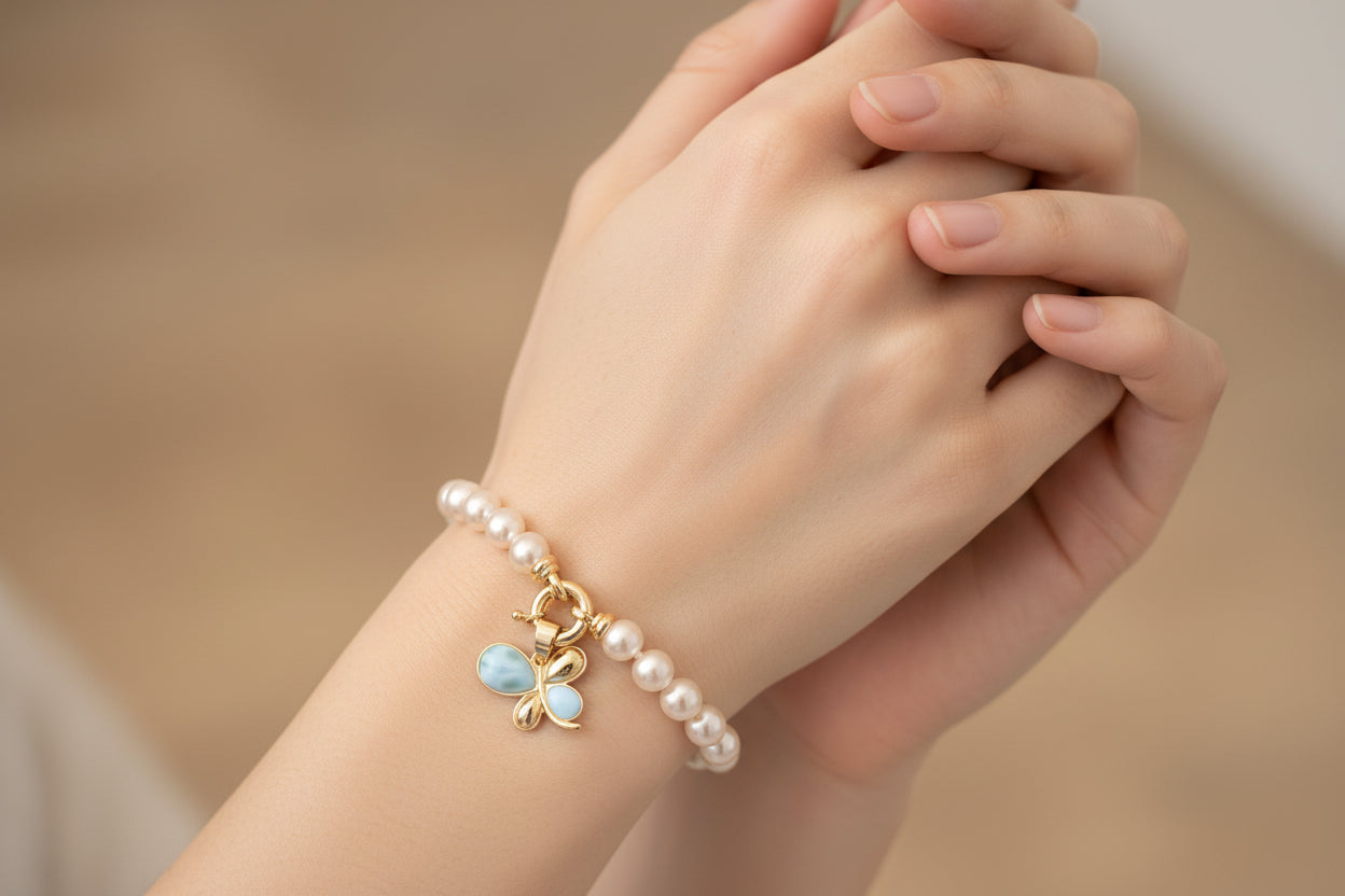 Pulsera y choker de perlas-Colección Perlas &amp; Larimar