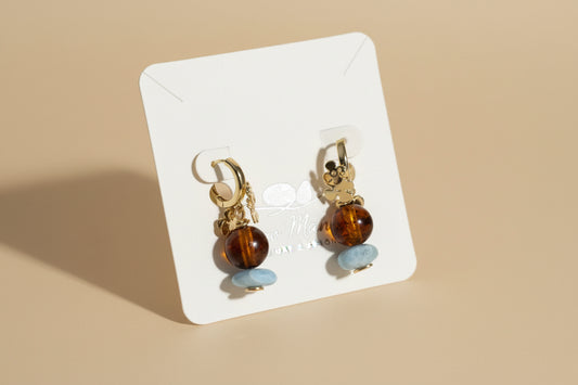 Argollas Artesanales de Larimar y Ámbar | Larimar & Amber Earrings