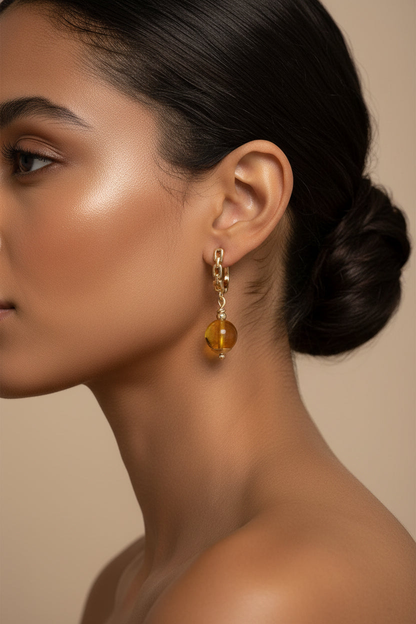 Argollas Artesanales de Larimar y Ámbar | Larimar & Amber Earrings