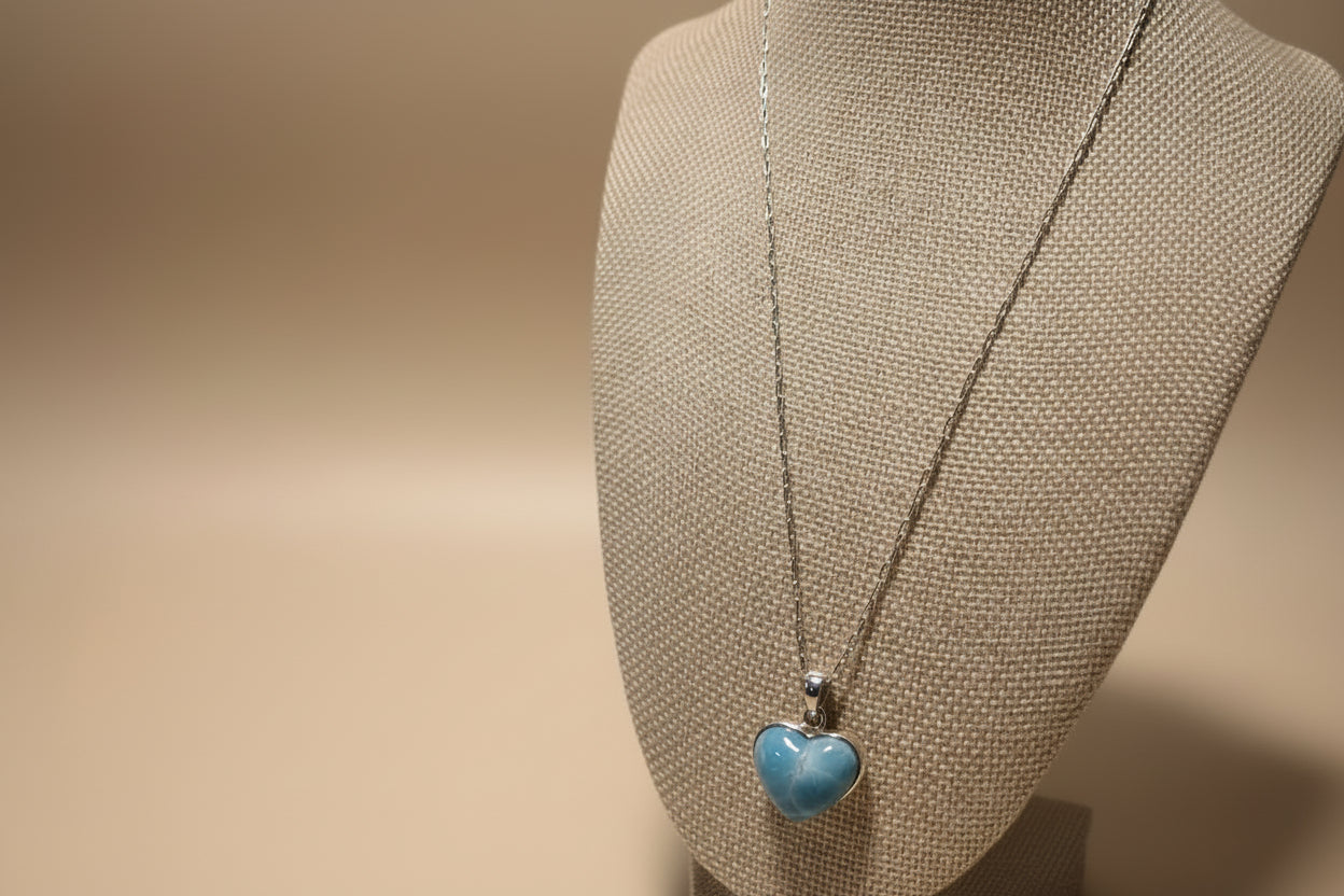 Larimar Heart Pendant (Corazón) - Sterling Silver