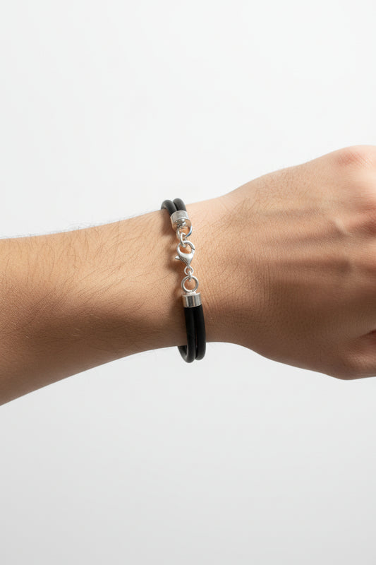 Men's Larimar Bracelet - Sterling Silver & Waterproof Cord