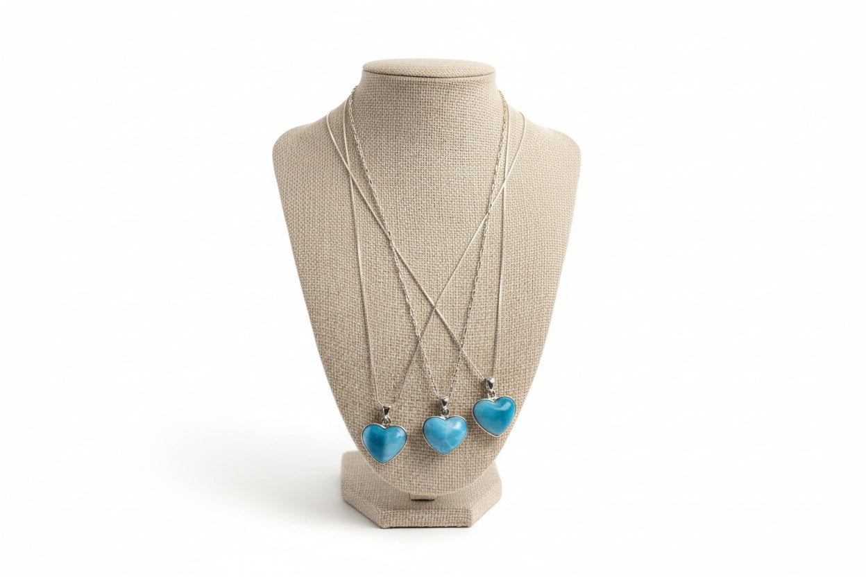 Larimar Heart Pendant (Corazón) - Sterling Silver