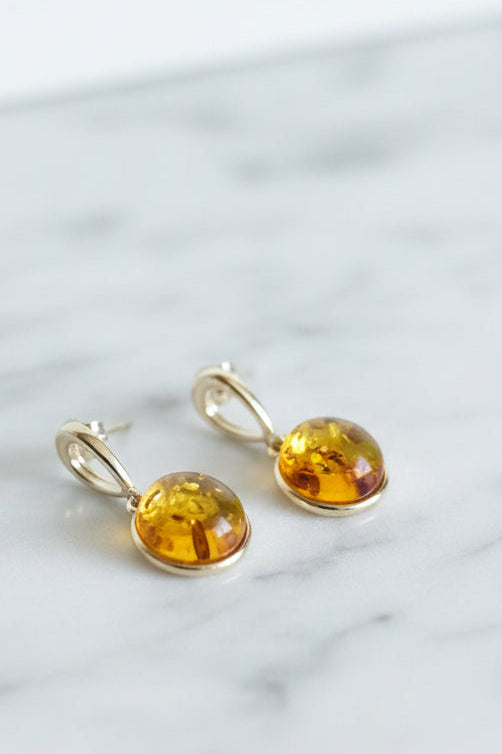 Dominican Amber Round Drop Earrings