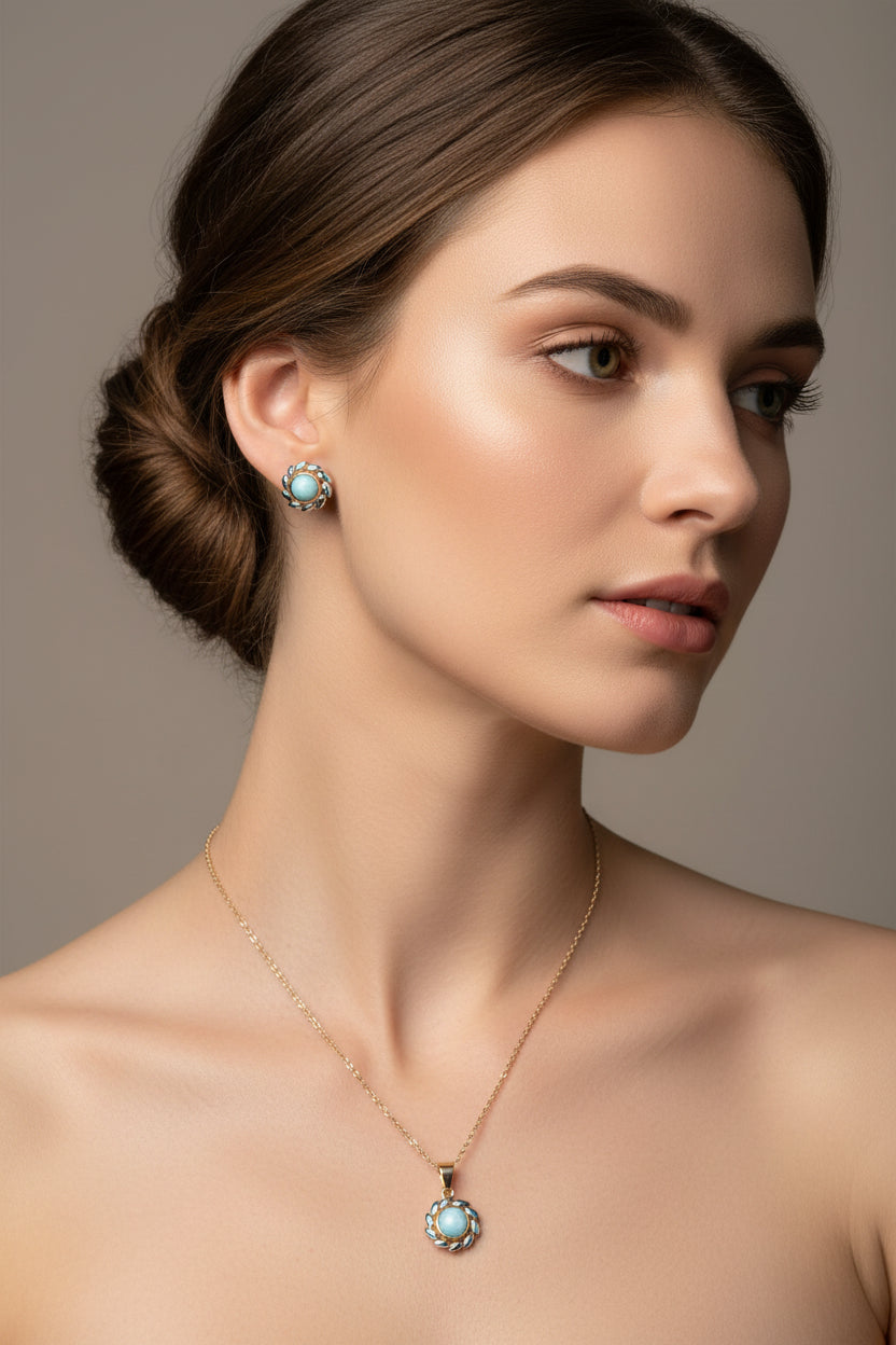 Larimar Set — Gold Plated | Dominican Handcrafted Jewelry