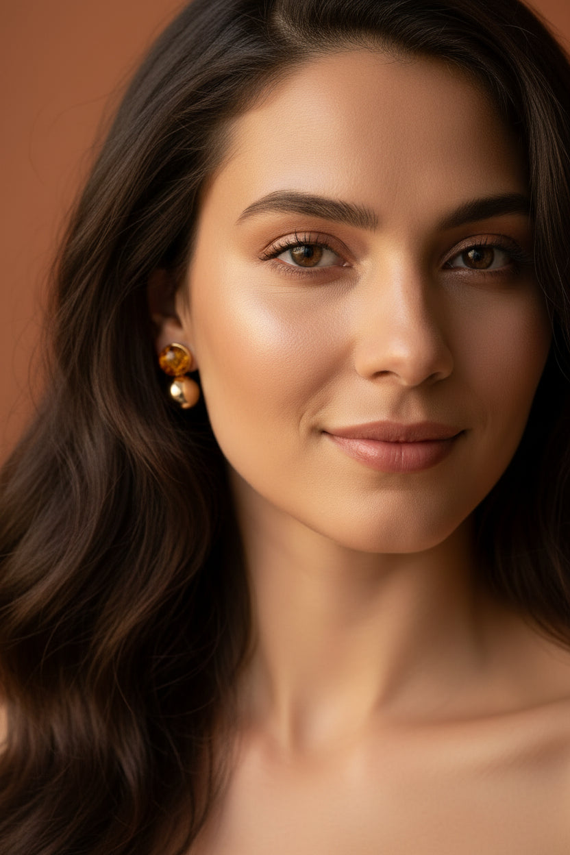 Aretes Doble Bola #12 — Ámbar Dominicano / Double Ball Earrings #12 — Dominican Amber 20980