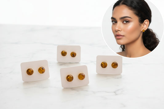 Dormilonas de Ámbar Dominicano — Bolitas | Dominican Amber Stud Earrings — Ball