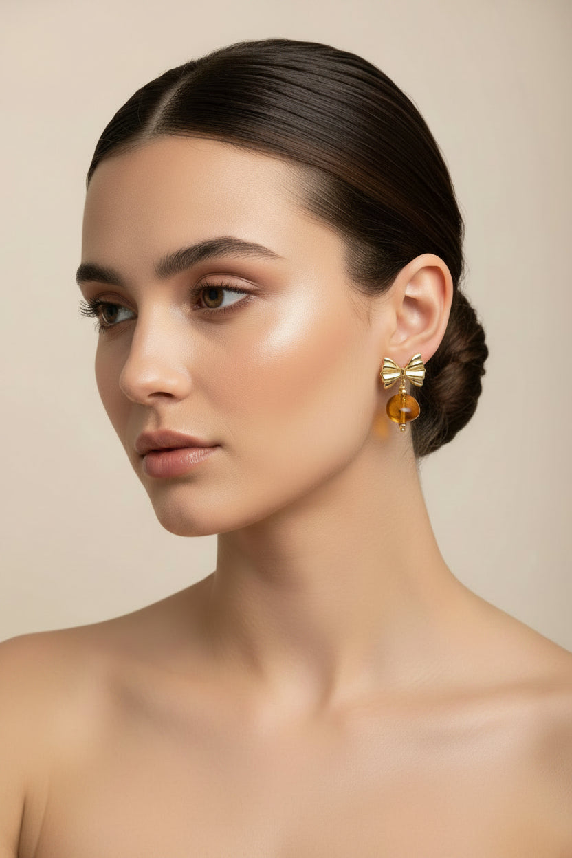 Aretes de lazos de ámbar dominicano | Dominican Amber Bow Earrings