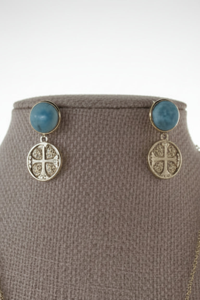 Collar Larimar y Moneda | Gold-Plated Larimar & Coin Necklace 10260