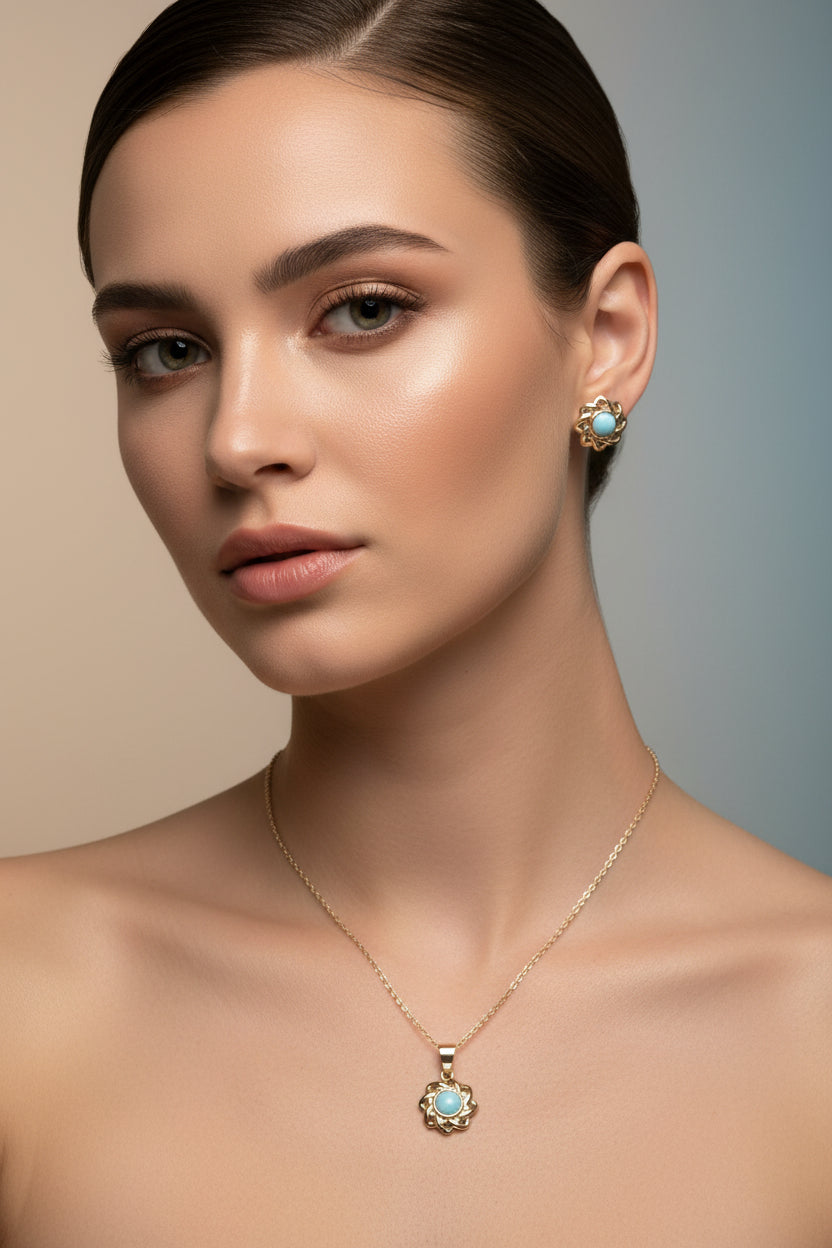 Larimar Set — Gold Plated | Dominican Handcrafted Jewelry