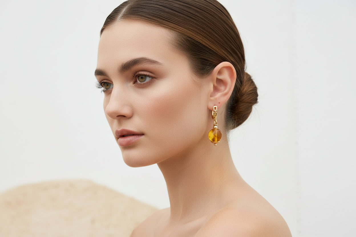 Argollas Artesanales de Larimar y Ámbar | Larimar & Amber Earrings