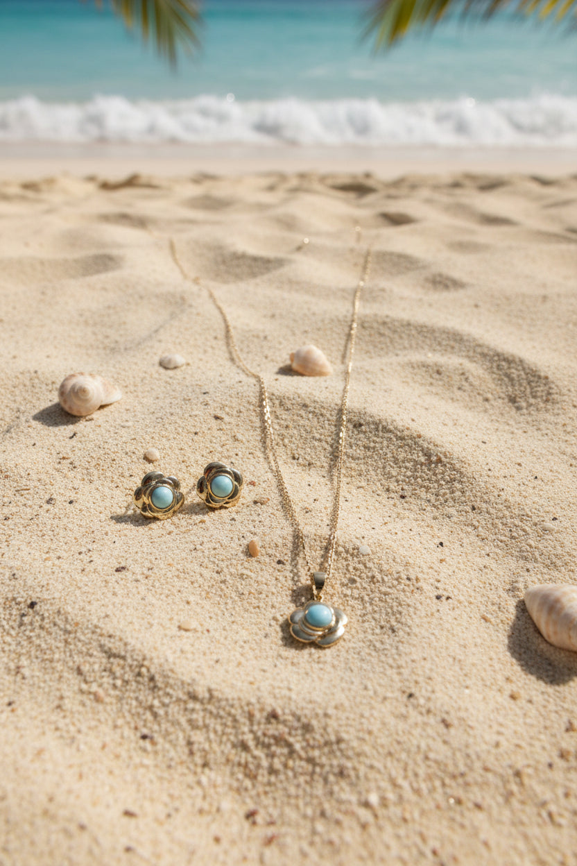 Larimar Set — Gold Plated | Dominican Handcrafted Jewelry