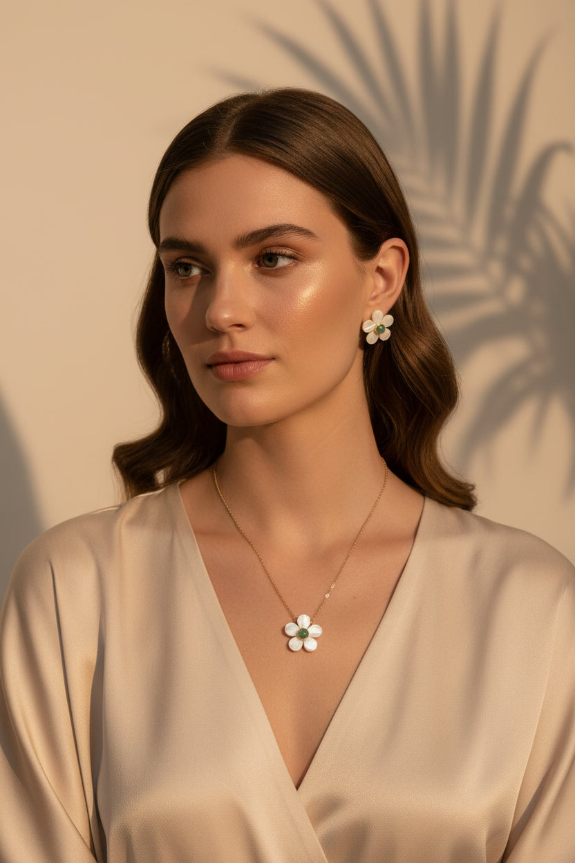 Flor de Nácar | Natural Stone Earrings & Matching Chain