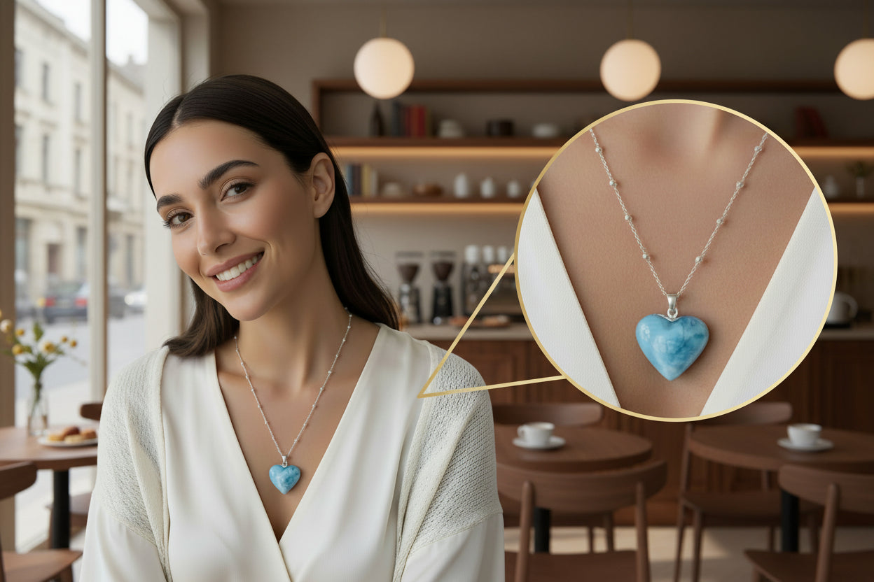 Larimar Heart Pendant – Dominican Blue Stone