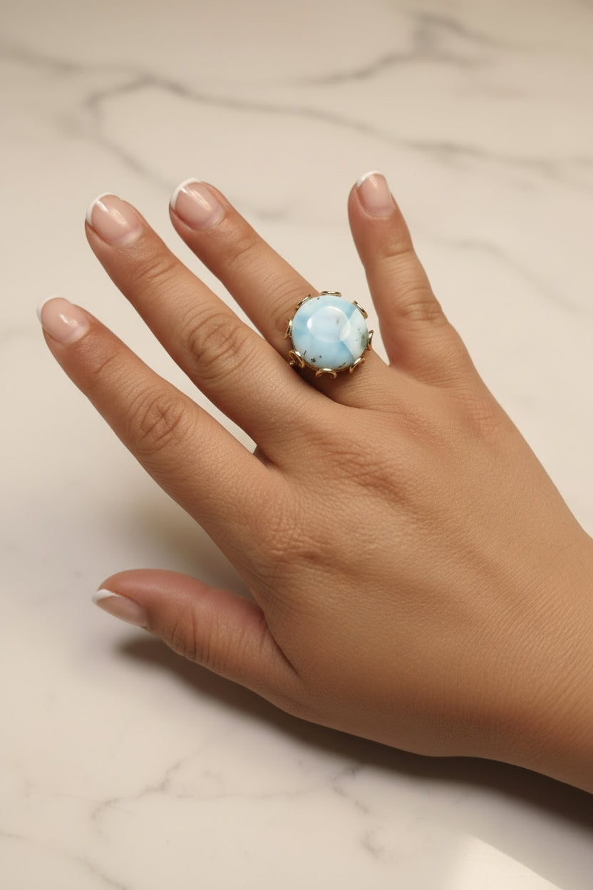 Anillos Chapados en Oro – Larimar & Ámbar Dominicano | Gold Claw Rings