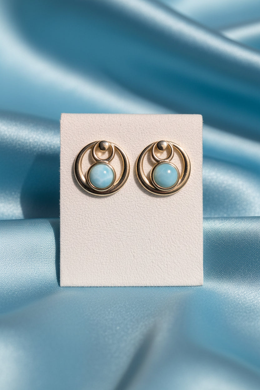 Aretes Larimar Doble Aro LMR | Authentic Dominican Larimar Hoop Earrings