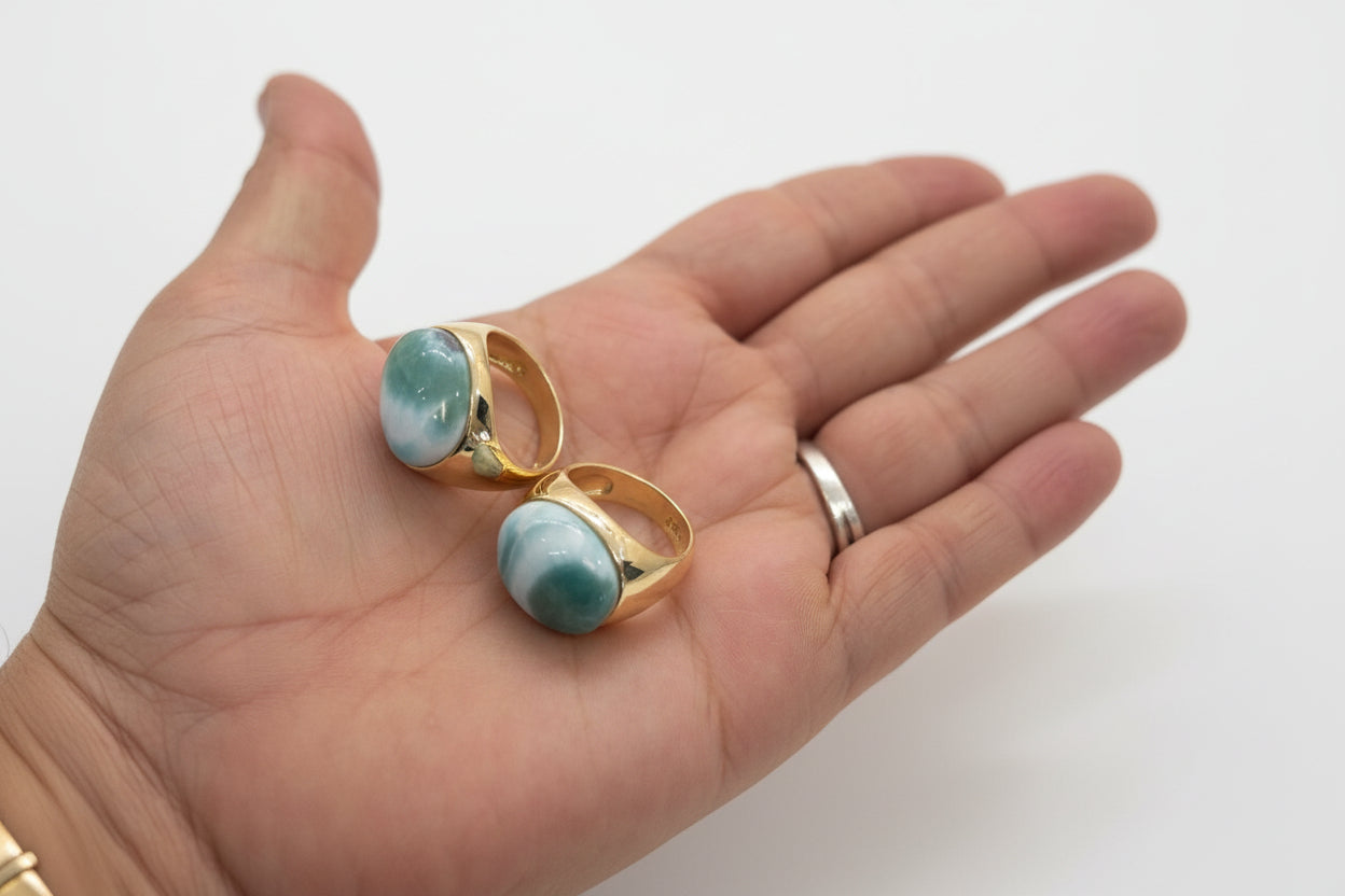 Anillo Larimar Chapado en Oro | Gold-Plated Larimar Ring