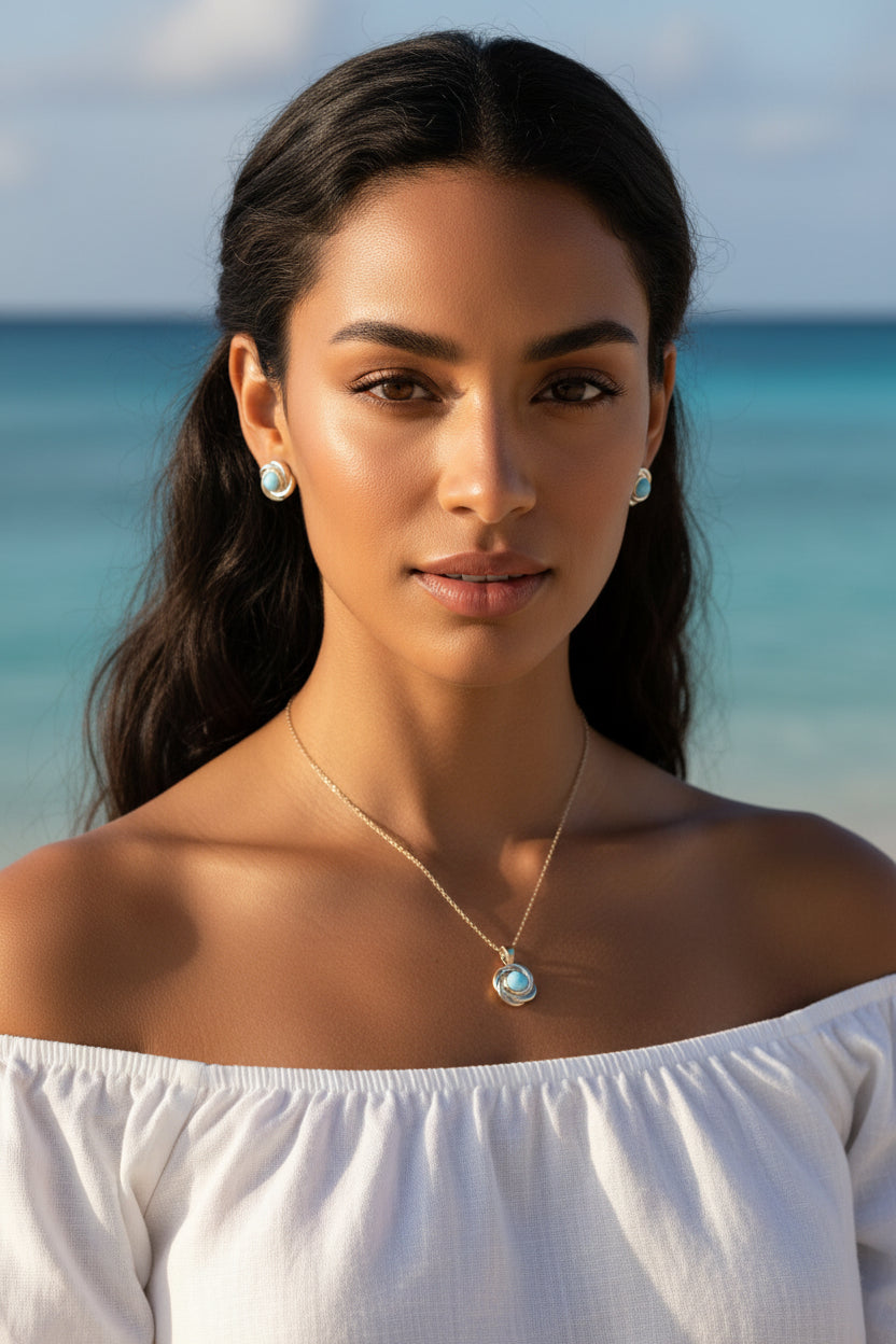 Larimar Set — Gold Plated | Dominican Handcrafted Jewelry