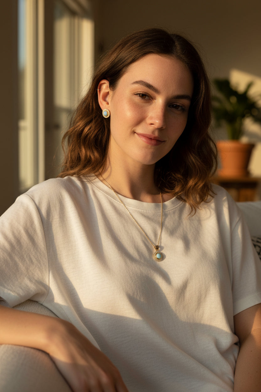 Larimar Set — Gold Plated | Dominican Handcrafted Jewelry