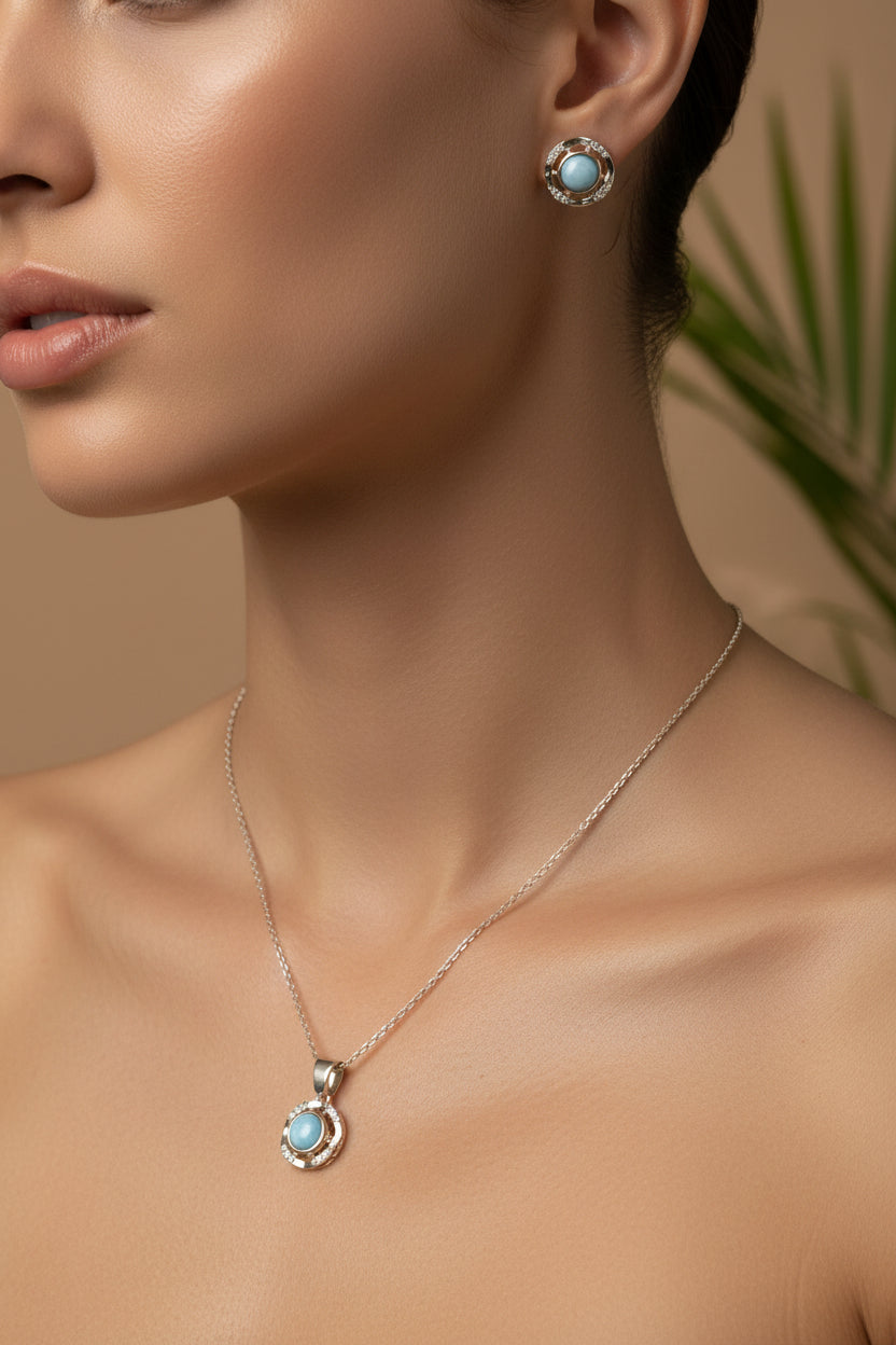 Larimar Set — Gold Plated | Dominican Handcrafted Jewelry